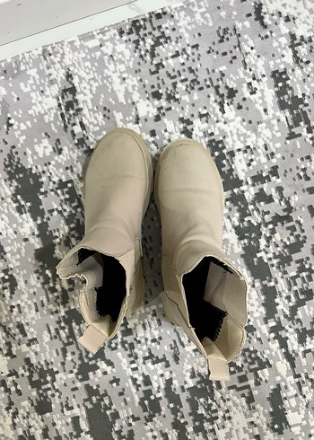 Bej Deri Platform Topuklu Kadın Bot - Görsel 4