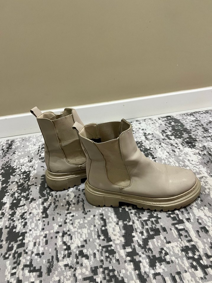 Bej Deri Platform Topuklu Kadın Bot - Görsel 2