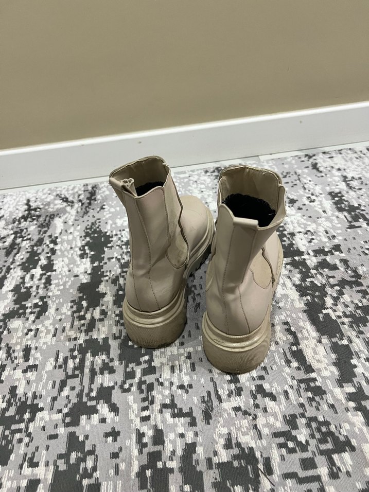 Bej Deri Platform Topuklu Kadın Bot - Görsel 3