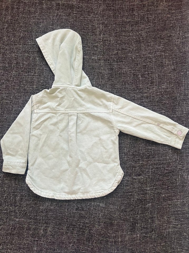 Beyaz Kapüşonlu Keten Kız Çocuk Ceketi - Görsel 2