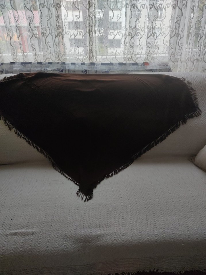 Kahverengi Kadın Püsküllü Şal - Görsel 4