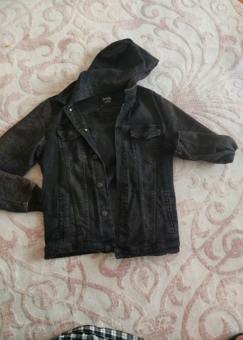 Siyah Kapüşonlu erkek Kot Ceket - Görsel 7