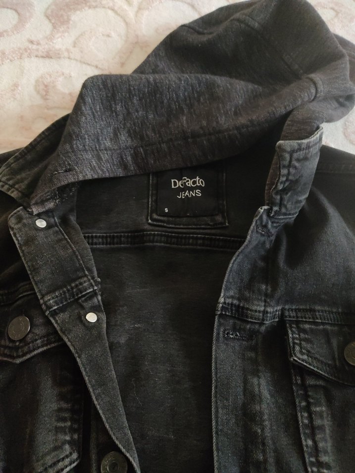 Siyah Kapüşonlu erkek Kot Ceket - Görsel 5