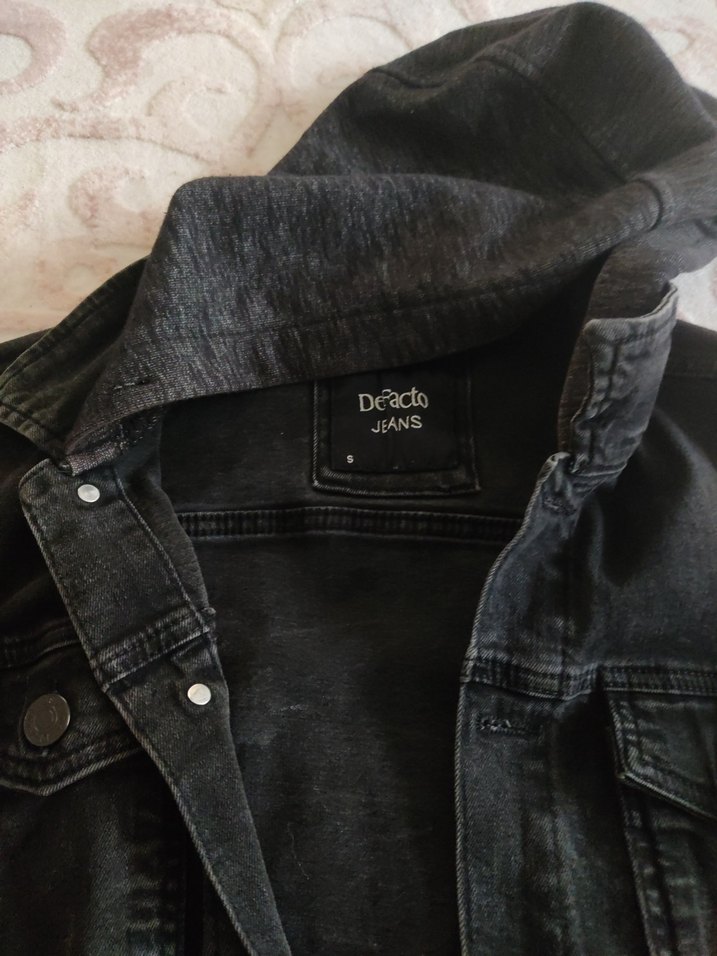 Siyah Kapüşonlu erkek Kot Ceket - Görsel 3