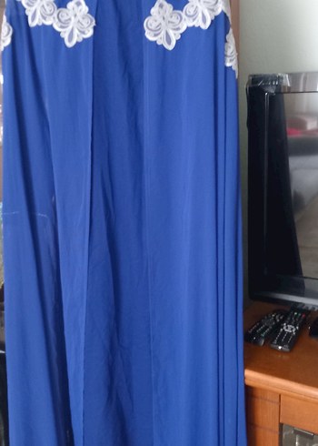 Diğer Mavi Uzun Kadın Elbise Pelerinli