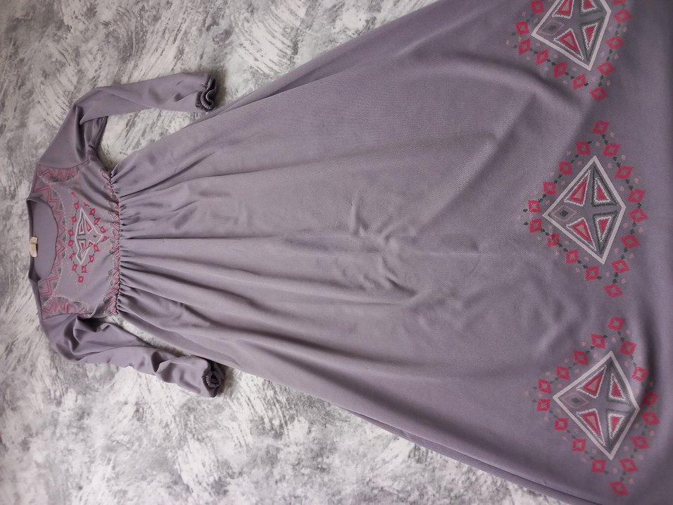 Diger Bohem Nakışlı Uzun Gri Elbise - Görsel 4