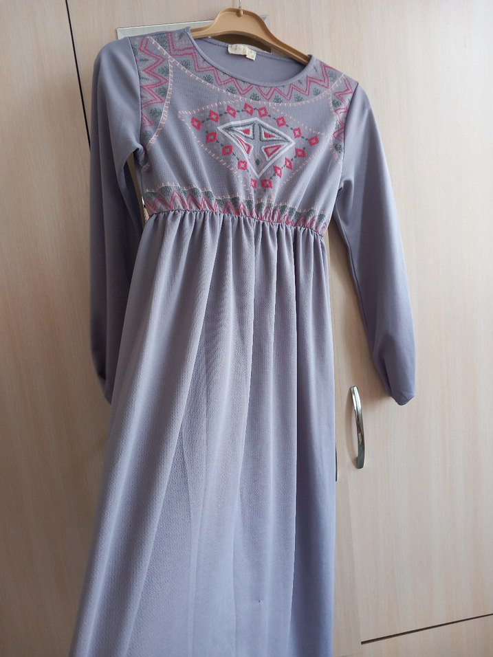 Diger Bohem Nakışlı Uzun Gri Elbise - Görsel 5