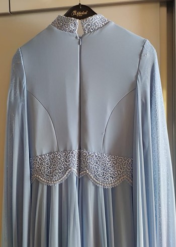 Mavi Uzun Kollu Drapeli Abiye Elbise - Görsel 8