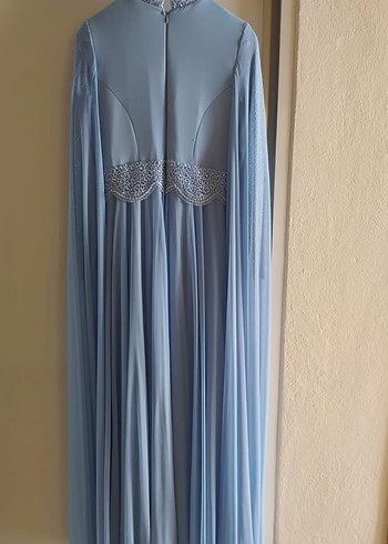 Mavi Uzun Kollu Drapeli Abiye Elbise - Görsel 6