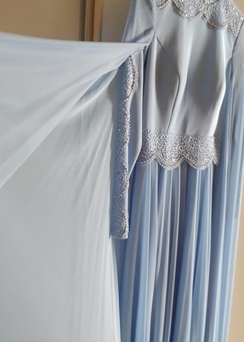 Mavi Uzun Kollu Drapeli Abiye Elbise - Görsel 4