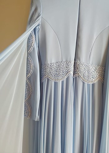 Mavi Uzun Kollu Drapeli Abiye Elbise - Görsel 5