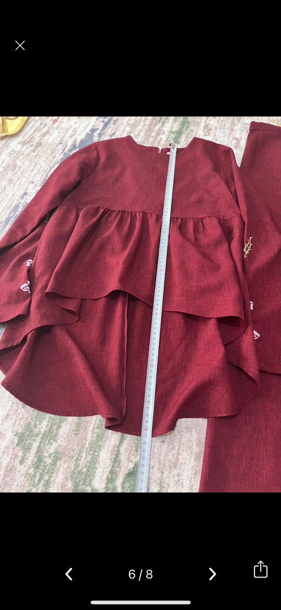 Bordo Nakış Detaylı Uzun Kollu Salaş Elbise - Görsel 5