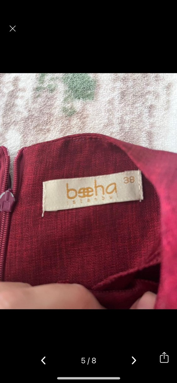 Bordo Nakış Detaylı Uzun Kollu Salaş Elbise - Görsel 3