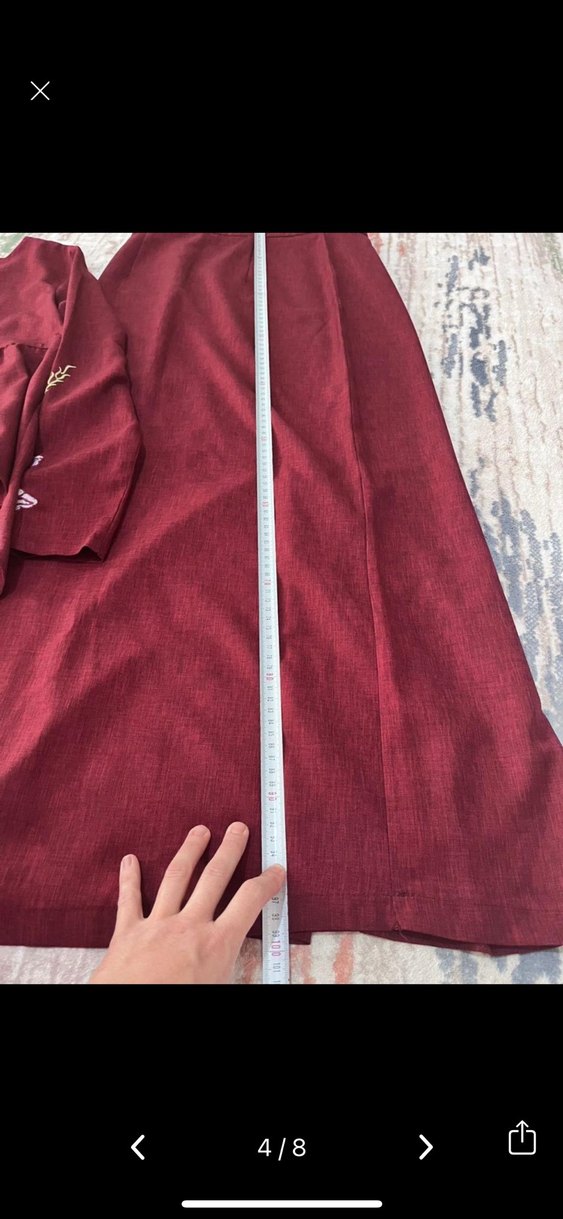 Bordo Nakış Detaylı Uzun Kollu Salaş Elbise - Görsel 4