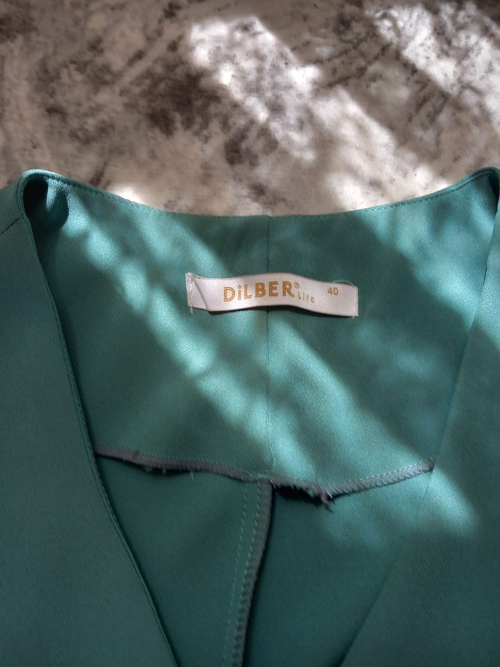 Düğmeli Turkuaz Uzun Elbise - Görsel 3