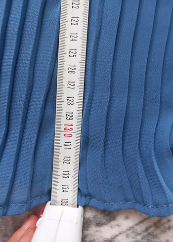 Uzun Kollu Mavi Pilili Uzun Elbise - Görsel 7