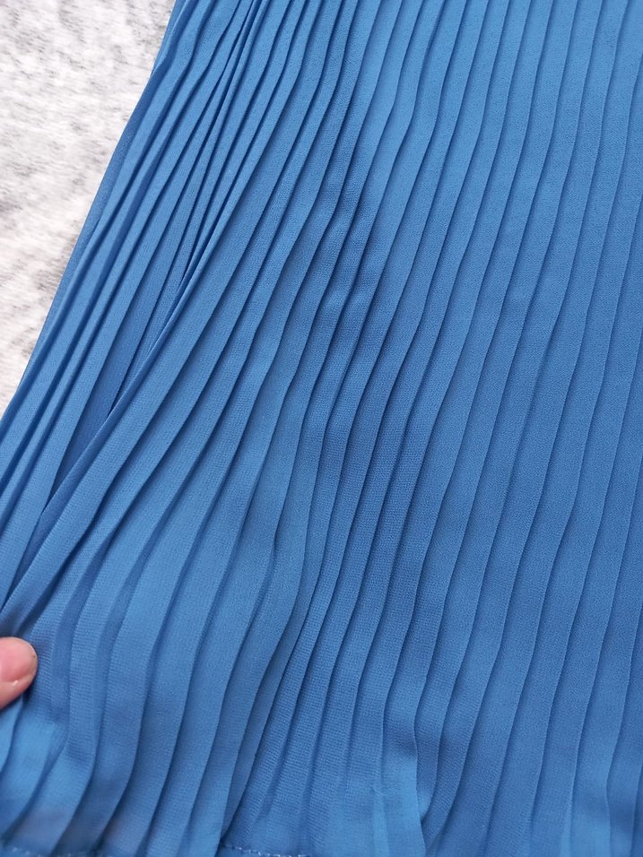 Uzun Kollu Mavi Pilili Uzun Elbise - Görsel 5