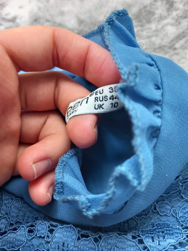 Uzun Kollu Mavi Pilili Uzun Elbise - Görsel 2