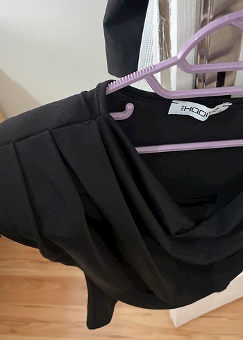 Drapeli V Yakalı Siyah Kadın Bluz - Görsel 3