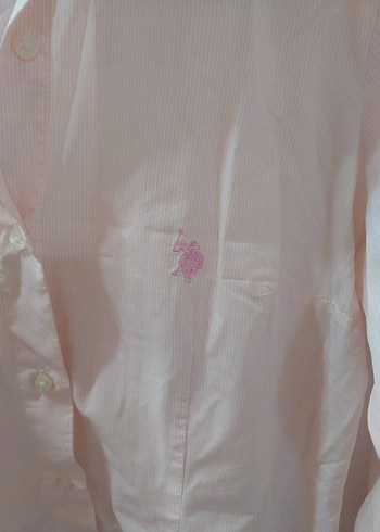 38 Beden Düğmeli Açık Pembe, İnce Çizgili Kadın Gömlek