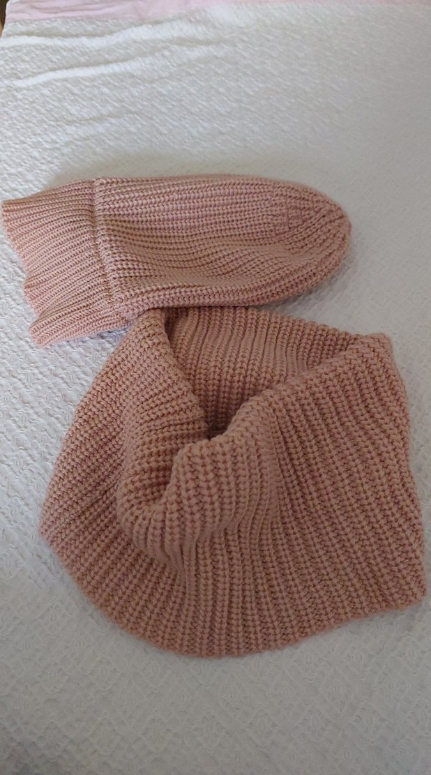 Pudra rengi Örgü Bere ve Boyunluk Seti - Görsel 3