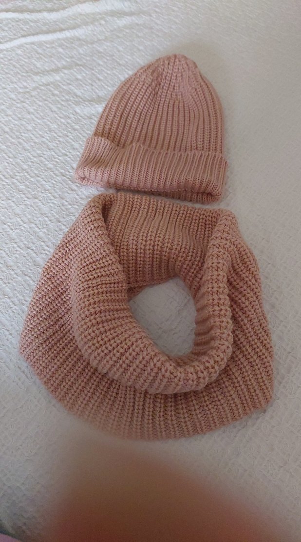 Pudra rengi Örgü Bere ve Boyunluk Seti - Görsel 2