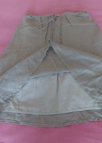 Haki renk Keten Midi Salaş Etek - Görsel 2