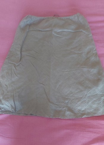 Haki renk Keten Midi Salaş Etek - Görsel 5