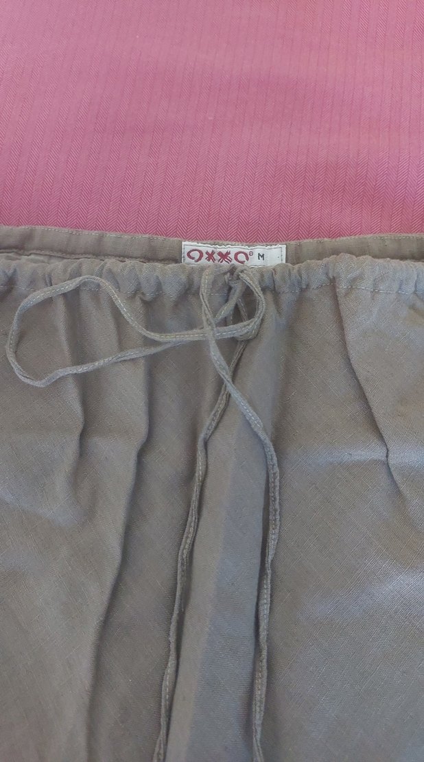 Haki renk Keten Midi Salaş Etek - Görsel 4