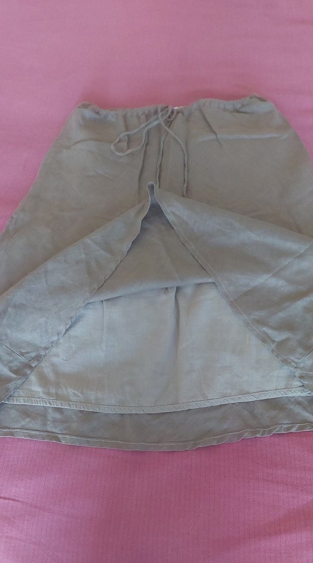 Haki renk Keten Midi Salaş Etek - Görsel 2