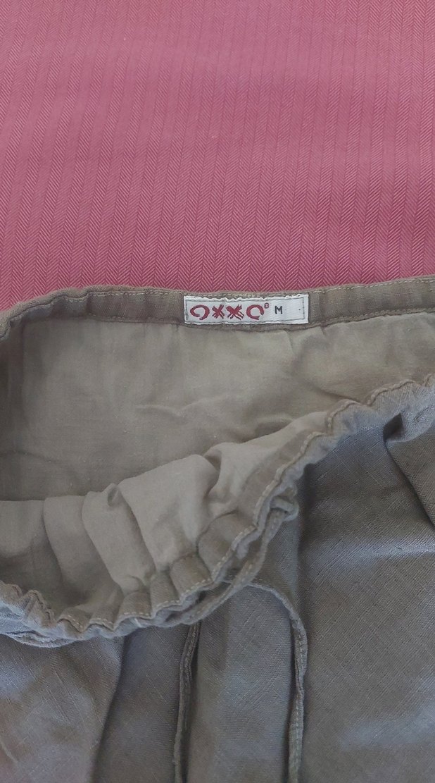 Haki renk Keten Midi Salaş Etek - Görsel 3