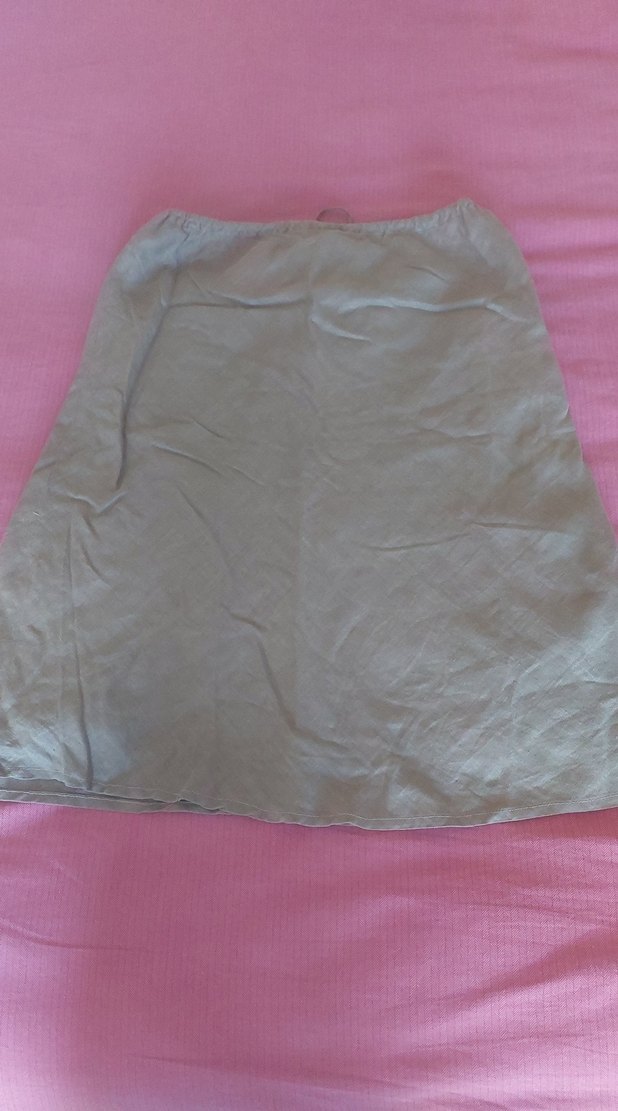 Haki renk Keten Midi Salaş Etek - Görsel 5