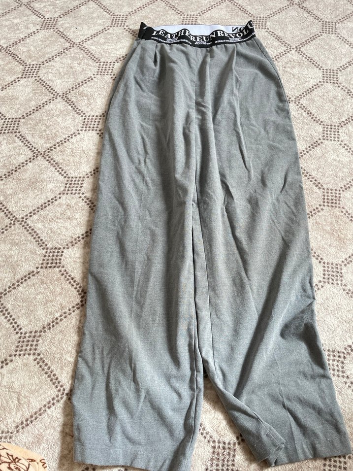 Gri Keten Geniş Kesim Kadın Pantolon - Görsel 2