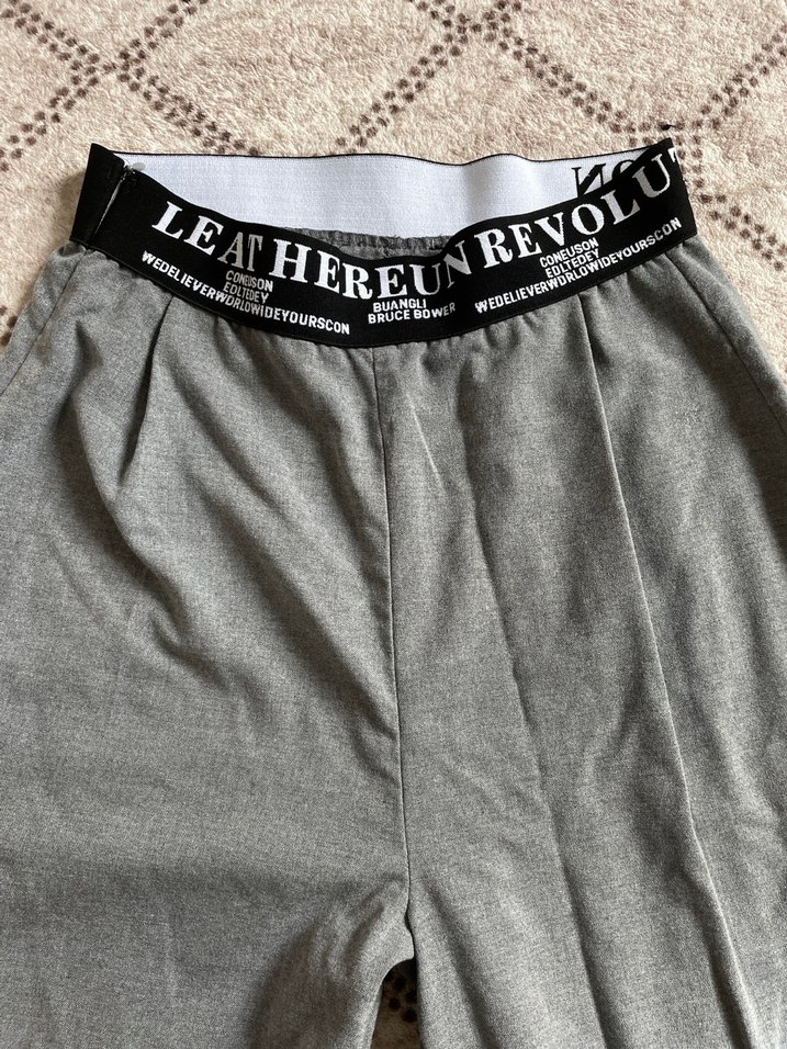 Gri Keten Geniş Kesim Kadın Pantolon - Görsel 3