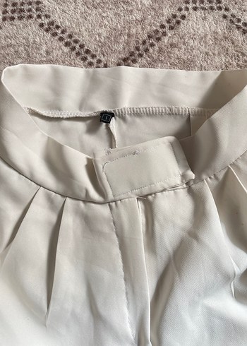 Kadın Beyaz Keten Midi Kumaş Pantolon - Görsel 3