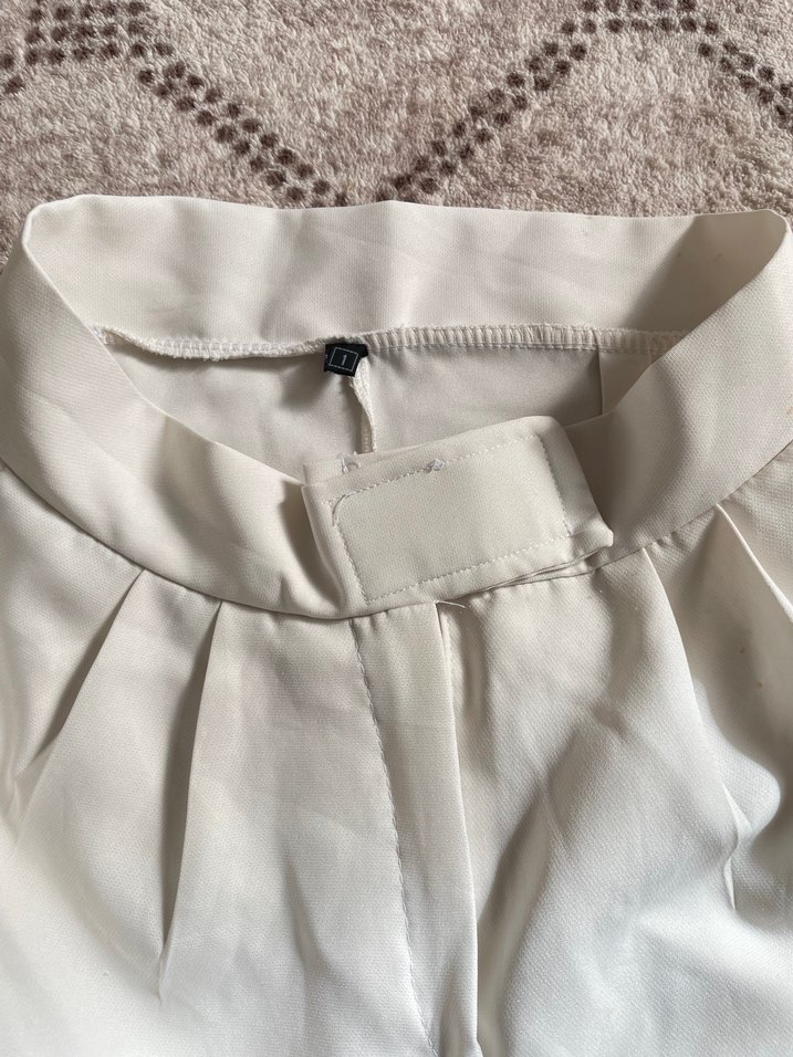 Kadın Beyaz Keten Midi Kumaş Pantolon - Görsel 3