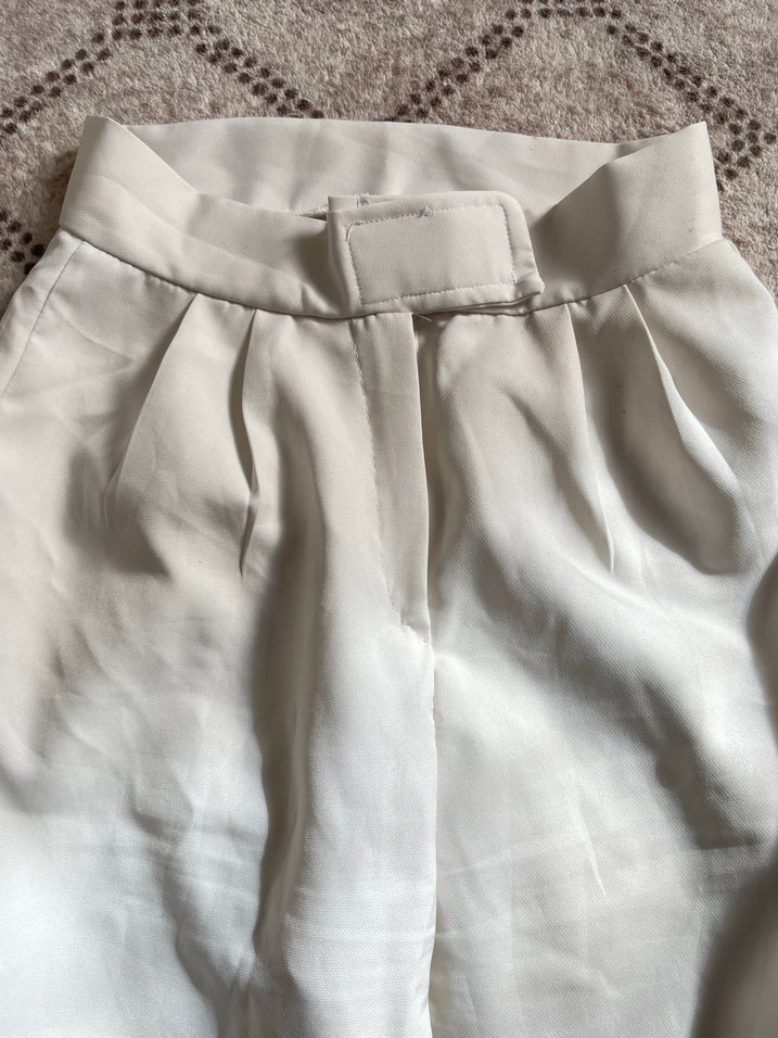 Kadın Beyaz Keten Midi Kumaş Pantolon - Görsel 2