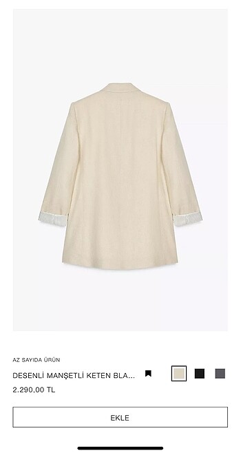 Zara Zara marka desenli manşetli keten blazer