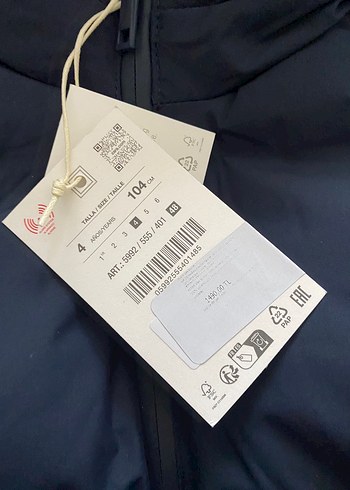 4 Yaş Beden lacivert Renk Zara marka Orjinal yeni sezon Su Geçirmez Mont