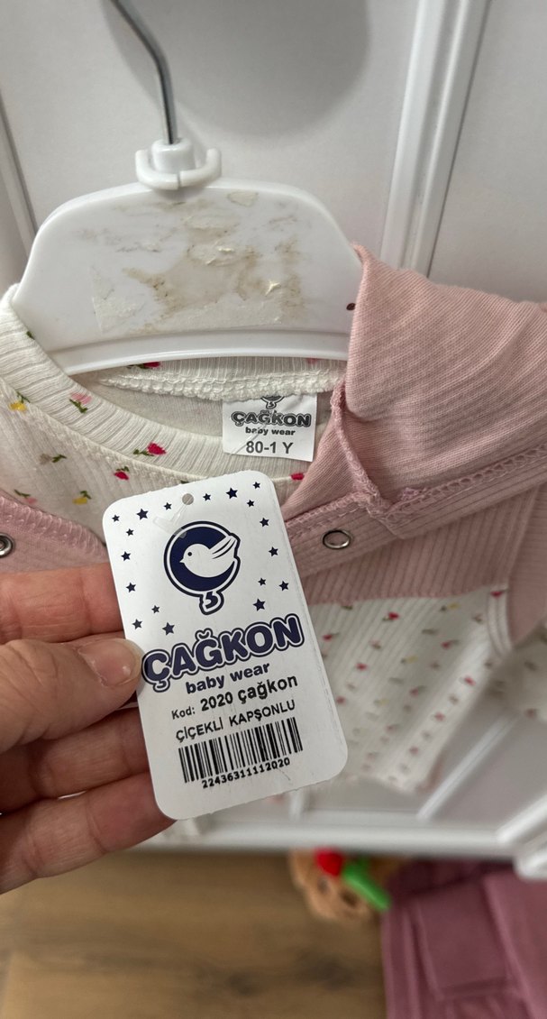 Pembe Düğmeli Uzun Kollu Bebek Kız Takımı - Görsel 3