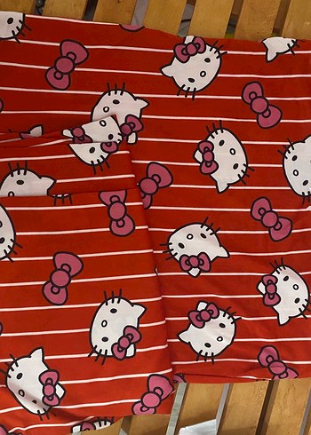 l Beden Uzun Kollu, Gevşek Kesim Kırmızı Yıldız Desenli Mini Pijama