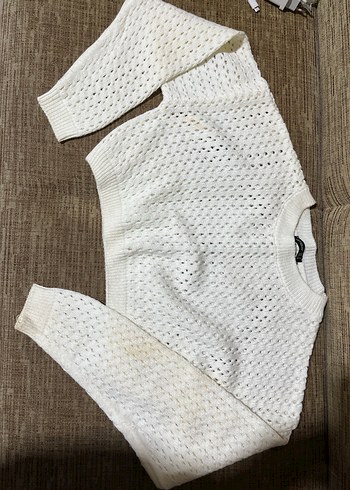 Beyaz Örgü Kadın Kazak - Görsel 2