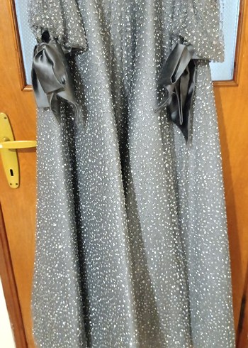 Uzun Kollu Gri Abiye Kadın Elbise #Abiye - Görsel 6