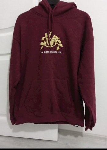 Bordo Kapüşonlu Baskılı Sweatshirt