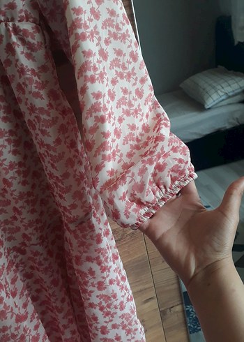 40 Beden pembe Renk Pembe Bohem Uzun Kollu Fırfırlı Elbise