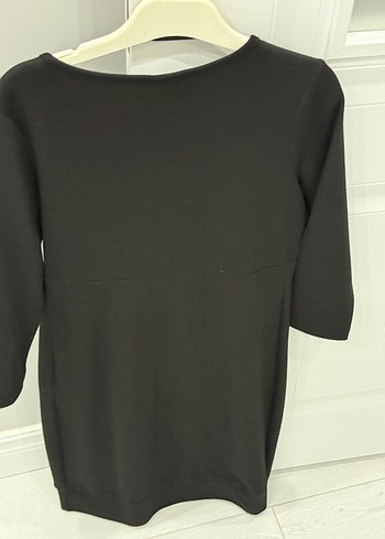 Siyah Kemerli Midi V Yaka Ofis Elbisesi - Görsel 2