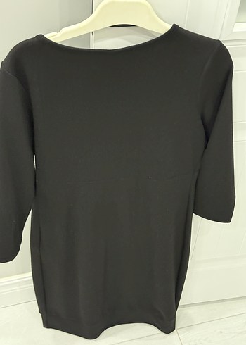 Siyah Kemerli Midi V Yaka Ofis Elbisesi - Görsel 3