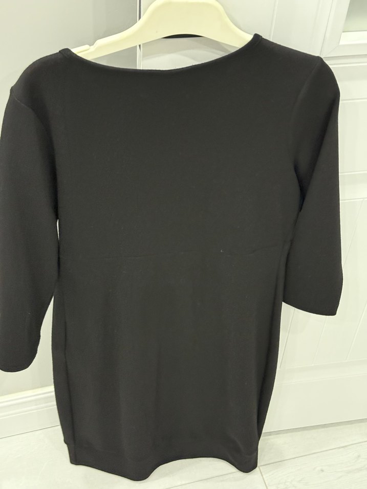 Siyah Kemerli Midi V Yaka Ofis Elbisesi - Görsel 3