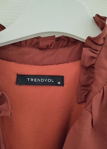 s Beden turuncu Renk Trendyolmilla Tarçın Rengi Elbise 