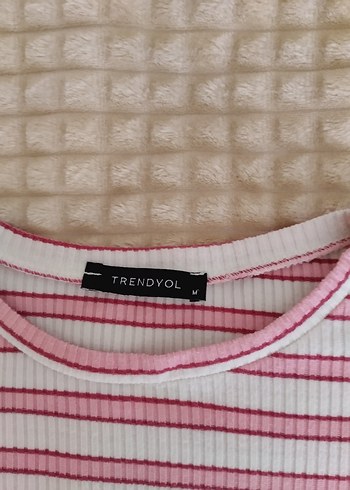 Trendyol & Milla Kadın Pembe Çizgili Kısa Kollu Crop Tişört